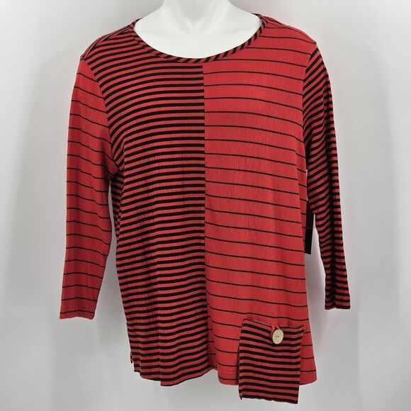 Ali Miles Mixed Stripe Print Tunic Blouse Top Womens Size XL Boho Patchwork - Picture 2 of 9